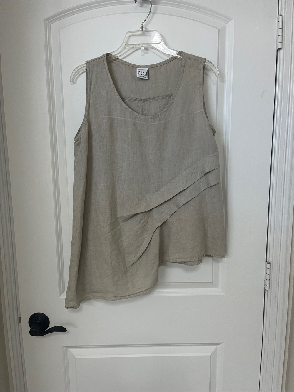 Light Taupe Sleeveless Linen Tunic with Asymmetric Layering